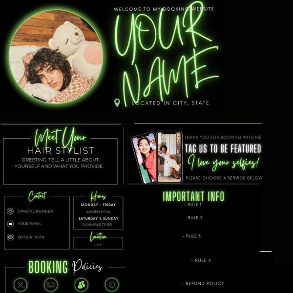 neon green hairstylist website template