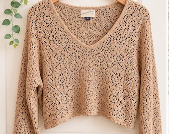Beige Gehäkelter Pullover | Universalgewinde | Sz M | Gerne getragen