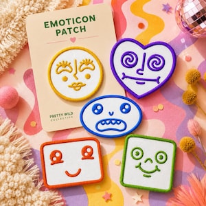 Cutey Face Embroidered Patches | Multiple Colors | 3-4"