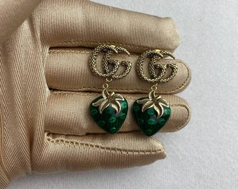 Earrings green strawberry, size 4 cm