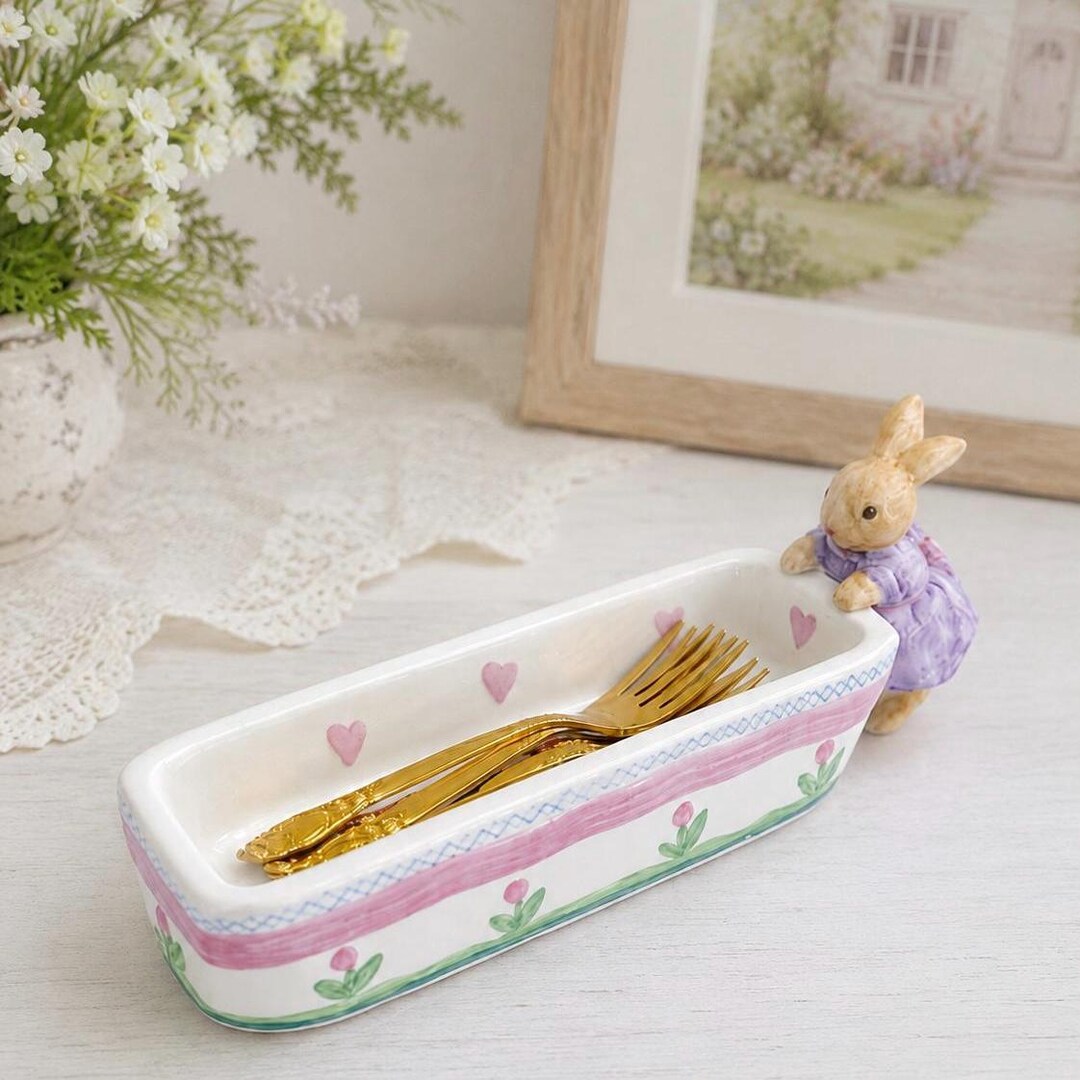 Spring Rabbit Dish Vintage Bunny Spoon Rest Easter Kitchen Decor Ceramic Rabbit Dish ...