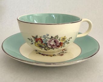 Vintage Floral Teacup and Saucer Set: Cunningham & Pickett Danube China