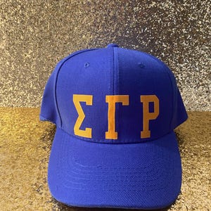 Gorra azul rey SGRho con letras griegas de sarga – Gorra de béisbol Sigma Gamma Rho – Regalo de hermandad – Correa ajustable