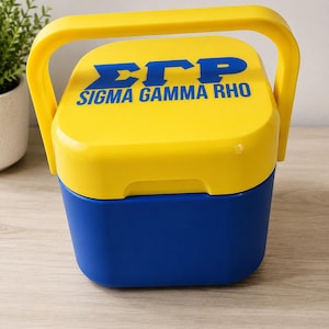 Sigma Gamma Rho Personal Cooler| 4-Can Hard-Shell SGRho Sorority Gift with Ice Pack|Royal Blue & Gold Lunch Box|Licensed Vendor