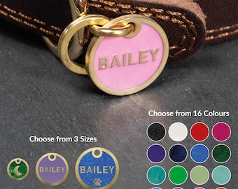 Placa de identificación de latón para mascotas, colorida y personalizada.