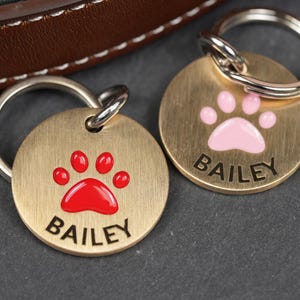 Personalised Coloured Paw Brass Pet Tag, Premium Colourful Brass Pet ID Tag, Personalized ID Tag for Pets, Dog Tag, Cat Tag, Luxury Pet Tag