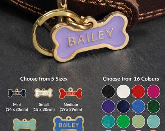 Placa de identificación para mascotas de latón y hueso, placa personalizada grabada a color.