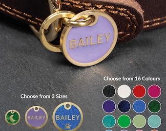 Placa de identificación de latón para mascotas, colorida y personalizada.