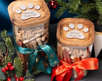 Personalized Pet Treat Jar, Christmas Gift, Dog or Cat Snack Jar