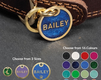 Brass Pet ID Tag, Colourful Custom Engraved Tag