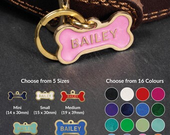 Placa de identificación para mascotas de latón y hueso, placa personalizada grabada a color.