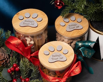 Personalized Pet Treat Jar, Christmas Gift, Dog or Cat Snack Jar