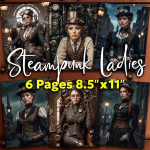 Steampunk Ladies, Digital Download Printable Art Gift for Her Him Retro Futurism Victorian Victorian Era Ladies in Steampunk Fashion, #8