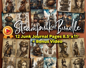 Steampunk Junk Journal Kit + Bonus Video: Retro Victorian Printable Art (Digital Download)
