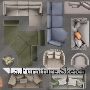 Procreate soffa moderna 2D-möbler, planlösningstillgångar (digital nedladdning av PNG)