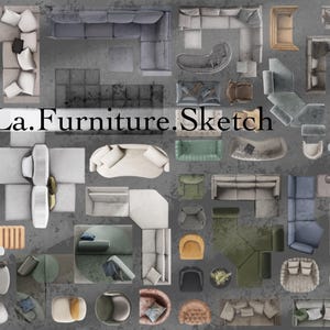 Vardagsrumsmöbler ovanifrån PNG | Procreate Planritning Möbler | 2D Inredningstillgångar