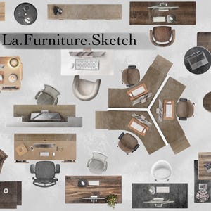 Procreate kontorsmöbler PNG | Ovanifrån 2D-planritningstillgångar (digital nedladdning)