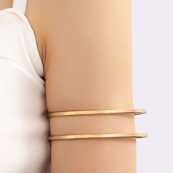 Gold Arm Cuffs Design: Minimalist Cutout Upper Arm Bands - Thoughtful Gift for Her - Stylish Boho Jewelry Accessories