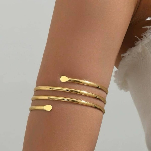 Elegant Gold Arm Cuffs: Minimalist Upper Arm Cuffs- Thoughtful Gift for Her, Gold or Silver Cutout Upper Arm Cuff - Stylish Gift