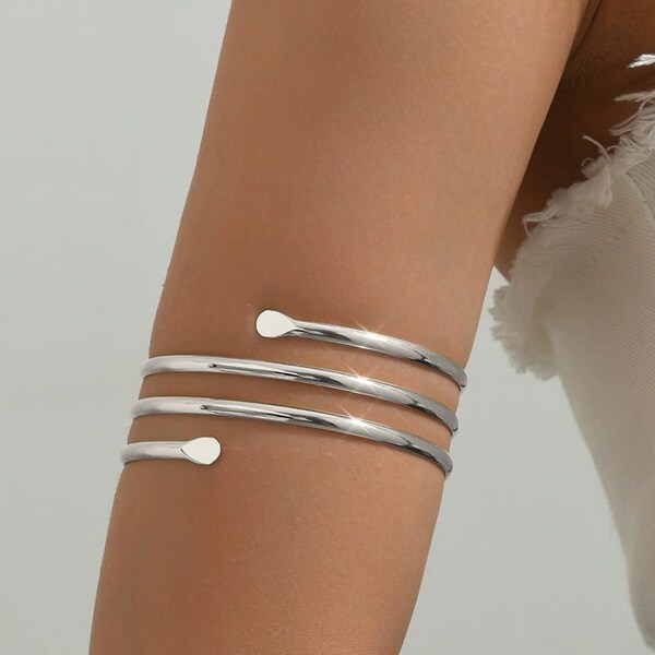 Elegant Silver Arm Cuffs: Minimalist Upper Arm Cuffs- Thoughtful Gift for Her, Gold or Silver Cutout Upper Arm Cuff - Stylish Gift