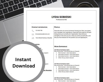 Professional Resumé Template | Downloadable CV Template | CV Template | Printable Resumé | Printable Template | Professional Template