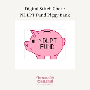 K&ouml;nnte beinhalten: Ein rosa, pixeliges Sparschwein mit einem schwarzen Auge und dem Text "NDLPT FUND" auf der Vorderseite.