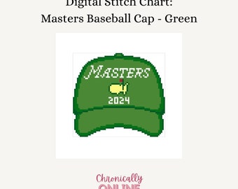 Gorra de béisbol verde Masters - Patrón digital de punto de cruz