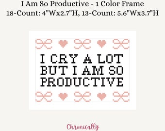 I Am So Productive - Bows & Hearts 1 Color Frame - Digital Needlepoint Stitch Chart