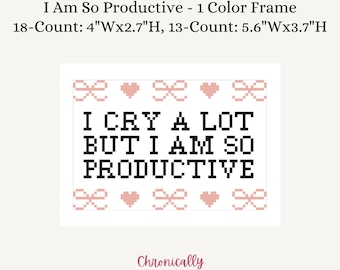 I Am So Productive - Bows & Hearts 1 Color Frame - Digital Needlepoint Stitch Chart