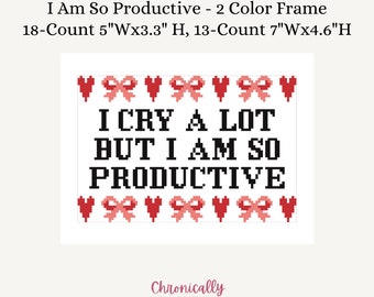 I Am So Productive - Bows & Hearts 2 Color Frame - Digital Needlepoint Stitch Chart