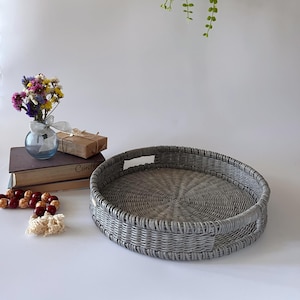 Scandinavian round wicker tray 14 inches, Coffee Table Tray, fruit tray, handwoven basket tray, Wicker basket Fruit Tray, Ottoman tray
