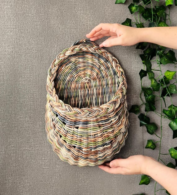 Vintage Style Wicker Wandkorb, Haustür Blumenkorb, großer Wandkorb, hängender Aufbewahrungskorb für Spielzeug