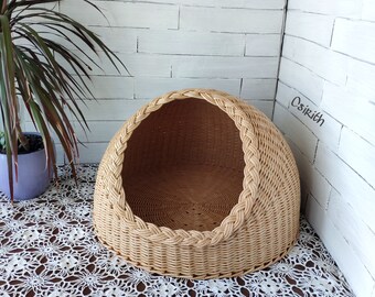 Wicker cat bed, Woven cat cave, basket for cat, wicker cat house, cat furniture