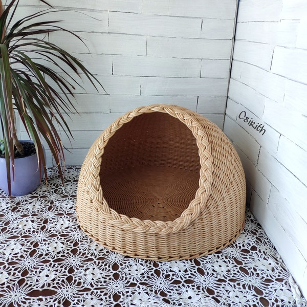 Wicker cat bed, Woven cat cave, basket for cat, wicker cat house, cat furniture