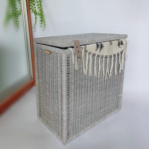 Grande cesto portabiancheria intrecciato con coperchio, grande cesto portaoggetti rettangolare, cesto portabiancheria in vimini con coperchio