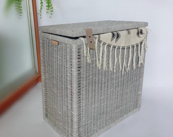 Large Woven Laundry Hamper with Lid, Big Rectangular Storage Basket, Wicker Laundry Basket With Lid