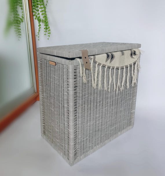 Large Woven Laundry Hamper With Lid, Big Rectangular Storage