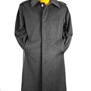 VINTAGE Frankreich Military Style Wollmantel: Klassischer Grauer Oversized Loden, Mittelgroße Männer