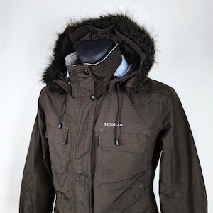 Vintage SKOGSTAD Brown Waterproof Windbreaker: Faux Fur Trim, Size Small/Medium