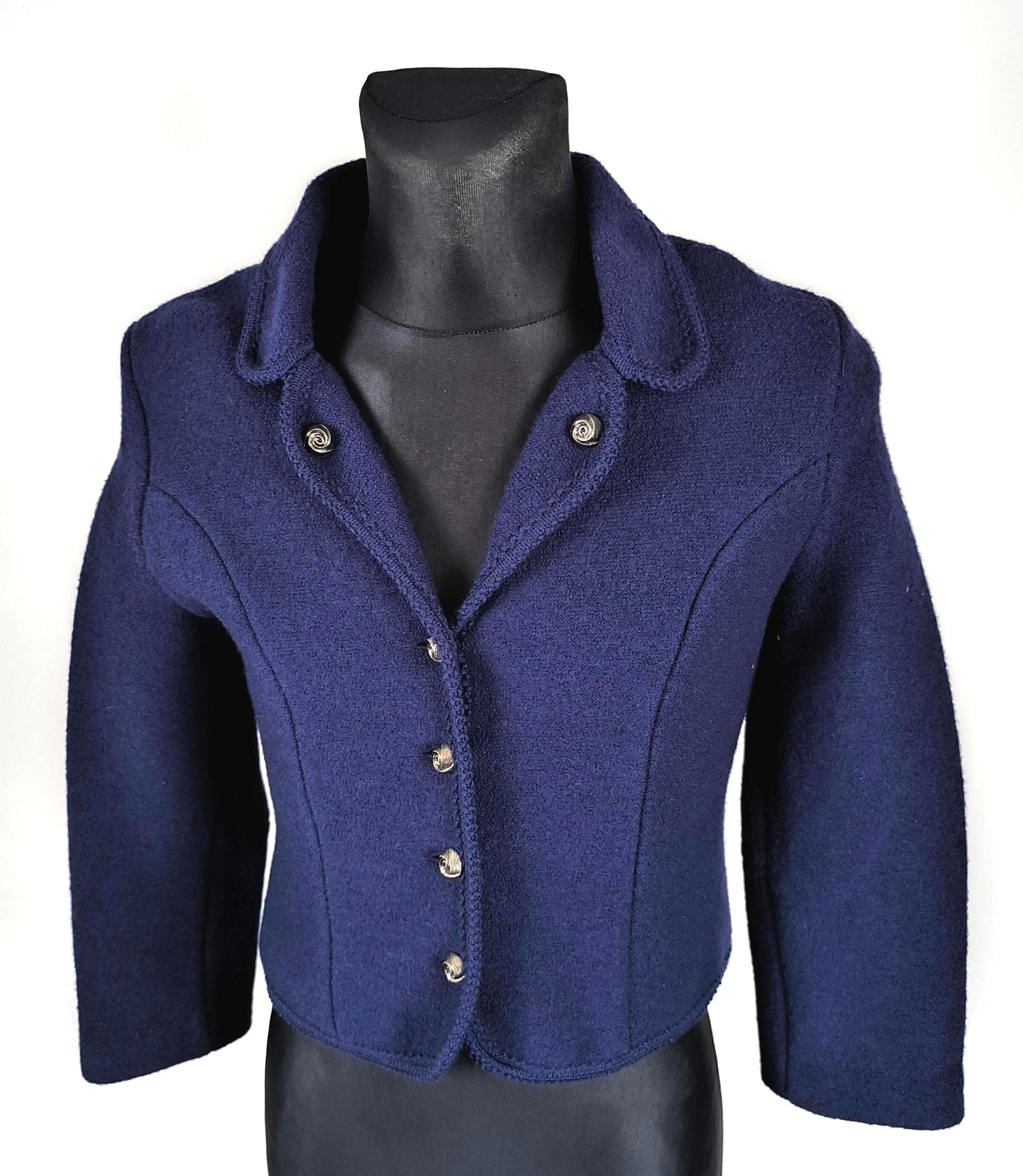 VINTAGE Germany Boiled Wool Cropped Jacket / Oldschool 70s Flower