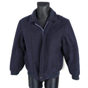 Blouson aviateur en laine finlandaise vintage des années 70 : manteau isolé bleu marine, taille petite/moyenne