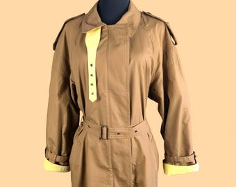 Classic Trench Coat: Vintage 80s Beige Brown Belted, 40 Medium Women