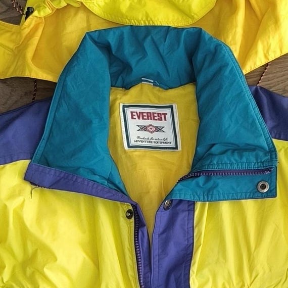 90s EVEREST Waterproof Hooded Ski Jacket: Blue Yellow Colourblock