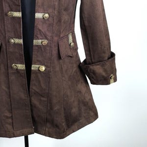 Vintage Brown Velvet Victorian Jacket with Gold metal buttons / Gothic, Steampunk, Uniform, Trench coat, size Medium Women