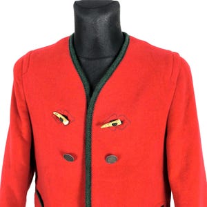 Vintage Red Boiled Wool Jacket: Austria Embroidery Dancers Tyrol Blazer, Medium Women