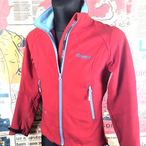 Retro BERGANS of NORWAY Logo Träningsjacka: Skid- och vandringsäventyr Röd Blå, Dam XS-S