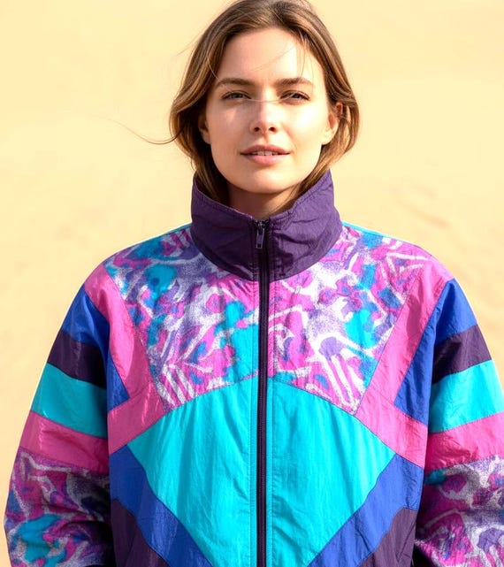 Psychedelic Track Top Jacket: Germany Aquamarine Purple Pink Rave