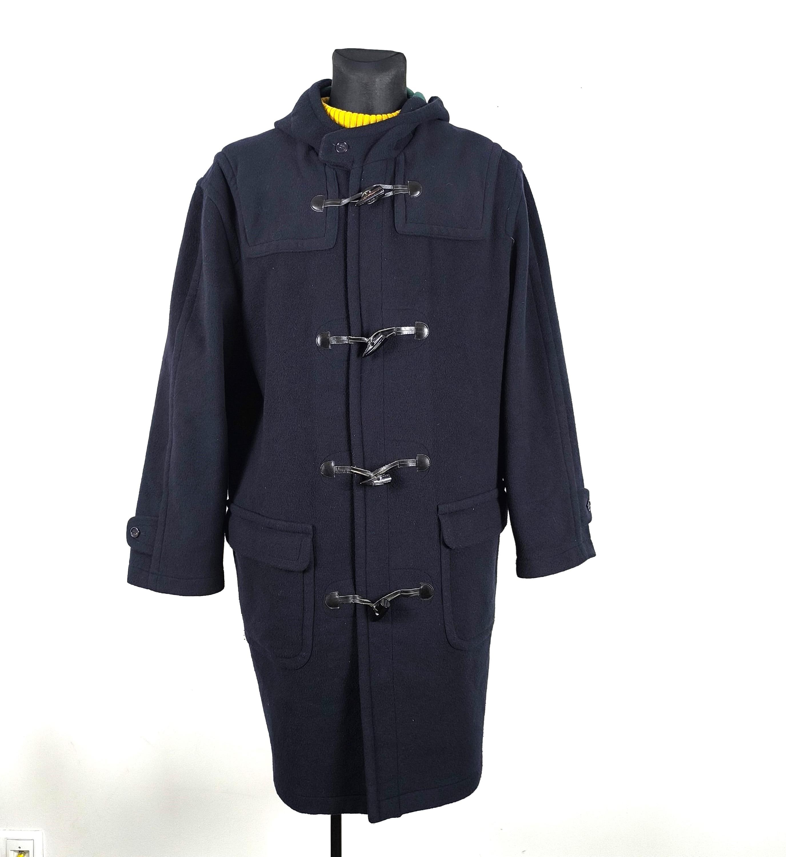 Vintage Schneiders Wolle Dufflecoat: Navy Loden, Kapuze, Grösse
