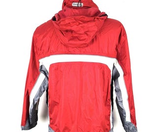 Retro North Ice rood-wit mountain ski-windjack met capuchon Old school, dames M