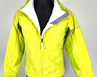 90s COLUMBIA Waterproof Hooded Ski Sailing Jacket: Neon Yellow Green, Small Medium